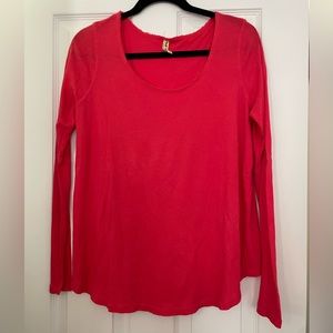 Free People Open Back Coral Long Sleeve Shirt Size Small